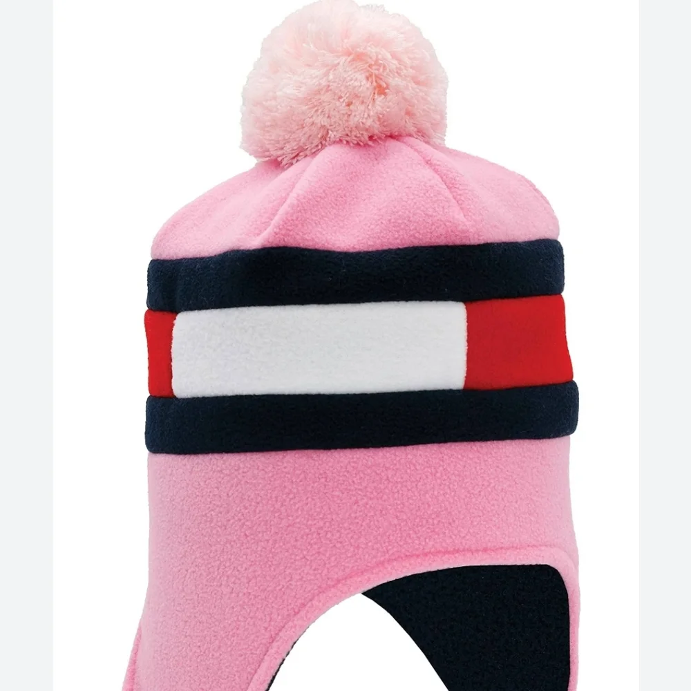 TOMMY HILFIGER Girls Fleece Flag Earflap Hat in Rose Shadow Girls 8-16 BNWT $60